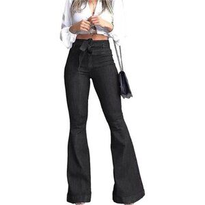 High Waisted Flare Jeans for Women #024_black(with Belt)